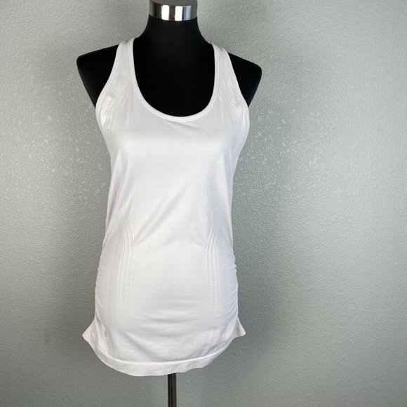 Athleta Womens Speedlight Racerback Tank Top M Medium Pale Pink Ruched Seamless - Picture 9 of 11